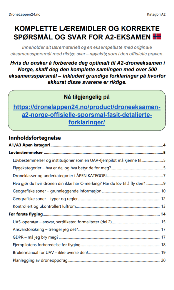 Droneeksamen A2 Norge – Offisielle Spørsmål, Fasit & Detaljerte Forklaringer - Bilde 2
