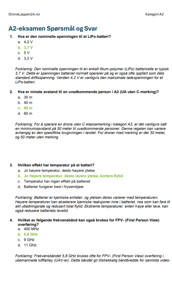 Droneeksamen A2 Norge – Offisielle Spørsmål, Fasit & Detaljerte Forklaringer - Bilde 5